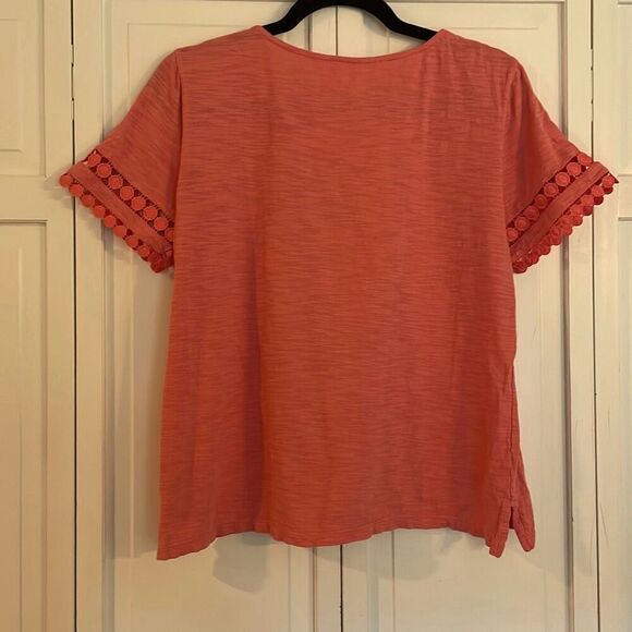 Talbots coral cotton eyelet sleeve tshirt M - Picture 5 of 8
